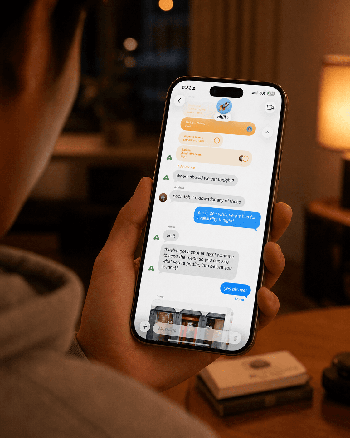 Navigator running a poll inside a group chat with friends