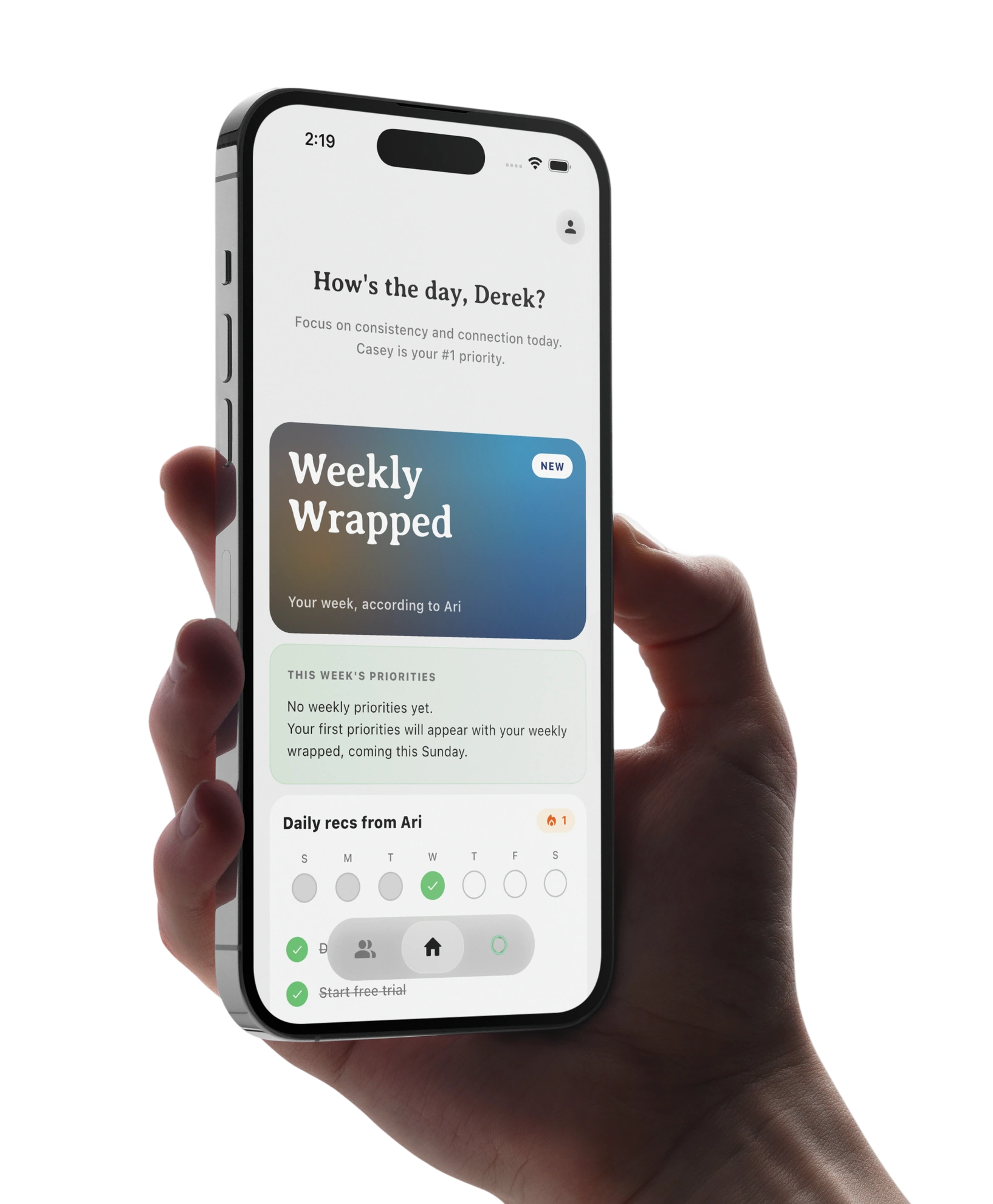 Aneu app showing the Navigator dashboard
